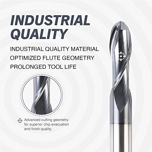 Image of ZahyoX 3 /8 inch Ball Nose End Mill, TiAlN Coated Solid Carbide Upcut Spiral CNC Router Bit, 3 /8 inch Diameter, 3 /16 inch Radius, 1-1 /8 inch Cutting Length, 3 inch Overall Length, 2 Flutes, CNC Cutter Milling Tool