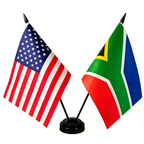 US American & South Africa Friendship Table Flag Display, American & South African Table Flag, US & South Africa Twin Desk Flag Set
