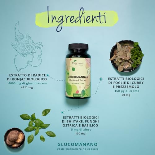 Glucomannano Forte | 4000 mg | con Cromo e Zinco | Alto Dosaggio | Senza Additivi | No OGM | Vegan | Vegavero® - 3