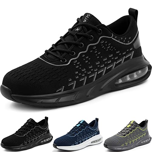 SUADEX Arbeitsschuhe Sicherheitsschuhe Herren Damen Leicht Atmungsaktiv Stahlkappenschuhe Herren Damen Industrie Sneaker Unisex Schwarz 43EU Cover