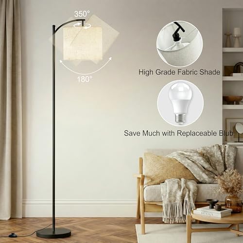 mukuxin Floor Lamp, LED Floor Lamp with Foot Switch & Adjustable Linen Lampshade, 3 Color Temperature Tall Modern ARC Standing Lamps for Living Room Office Bedroom (9W Blub Included) - 3