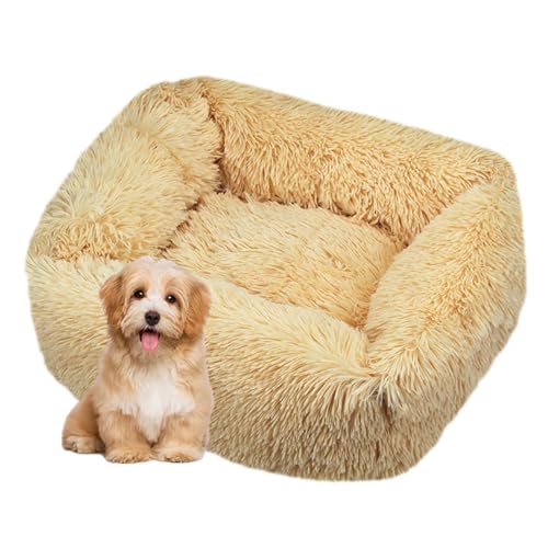 DOTBUY-SHOP Dog Bed Washable, Soft Comfy Cat Bed Macaroon Color Rectangular Dog Bed, Pet Bed With Slip-Resistant Bottom, Orthopedic Dog Beds Gift for Small Dogs Cats (S,Light Yellow)