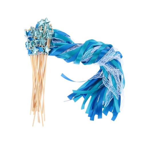 Image of 24 Pack Fairy Wands, Ribbon Lace Fairy Wands with Bells, Decorative Silk Stick with Streamers for Wedding Birthday Party, Pretty Pentagram Ribbon for Girls