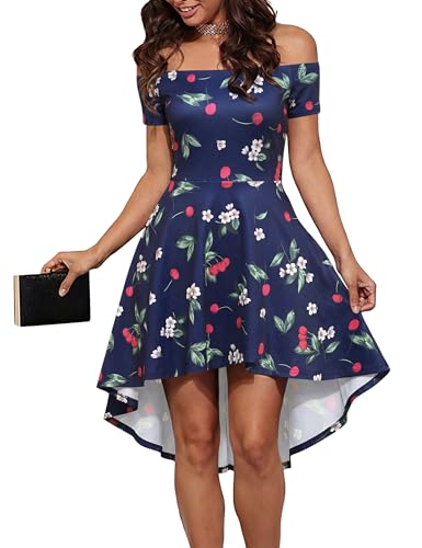 Image of Sarin Mathews Womens Off The Shoulder Short Sleeve High Low Cocktail Skater Dress