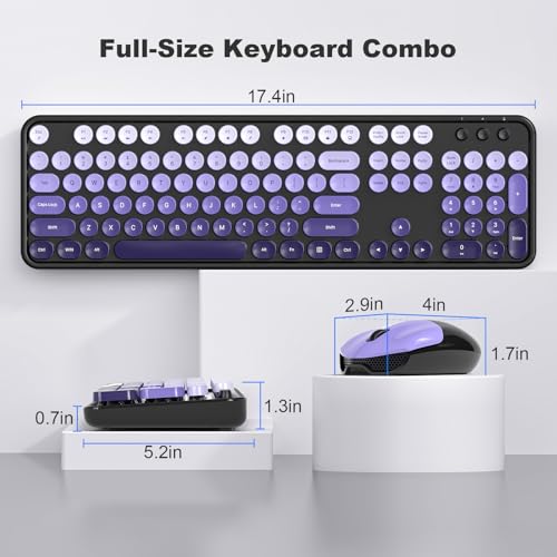 Image of KNOWSQT Wireless Keyboard and Mouse Combo - Black-Purple Colorful 2.4G Typewriter Full-Size Cute Keyboards - USB Receiver Plug and Play, for Computer, PC, Laptop, Desktop, Windows