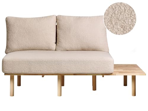 Beliani Canapé 2 Places Style Japandi Cadre en Bois Clair avec Table Dossier Rabattable en Tissu...