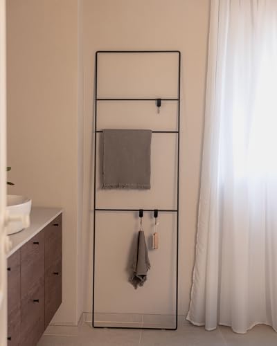 Metallbude Handtuchhalter ESTINA - Schwarz - Platzsparende Handtuchleiter aus pulverbeschichtetem Metall - Kratz-, Stoß- & Schlagfest - 55x180 cm