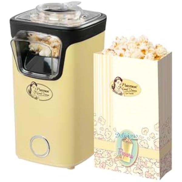 Bestron Maszyna do popcornu, turbopopcorn w mniej niż 2 minuty, maszyna do popcornu z technologią gorącego powietrza, zawiera 10 worków na popcorn i wbudowaną miarkę, kolekcja Sweet Dreams, kolor: