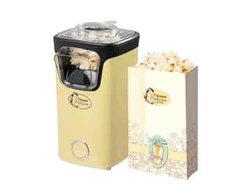 Bestron Macchina Popcorn, Turbo-Popcorn in meno di 2 minuti, Popcorn Machine con tecnologia ad aria calda, include 10 sacchetti per popcorn & misurino integrato, Collezione Sweet Dreams,Colore: Giallo