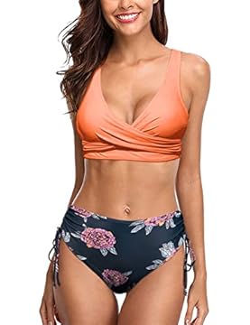 UMIPUBO Costume da Bagno Donna A Vita Alta Due Pezzi Bikini Set Imbottito Reggiseno Sexy Push up Costumi da Mare Donna Beachwear Swimwear Abiti da Spiaggia (Arancia, L)