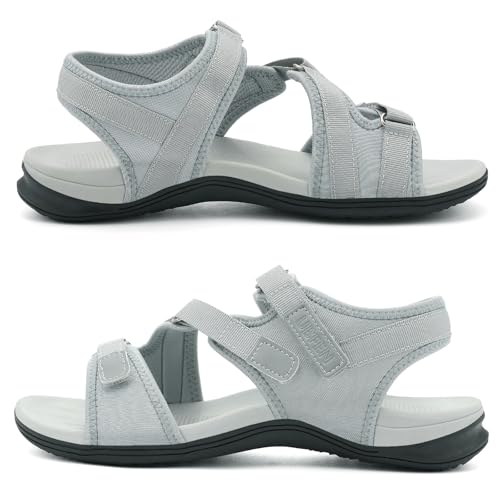 Image of UBFEN Womens Hiking Water Sport Sandals with Arch Support | 3 Adjustable Straps, Cushioned Footbed, Non-Slip, Comfortable Walking for Athletic Outdoor Summer Beach