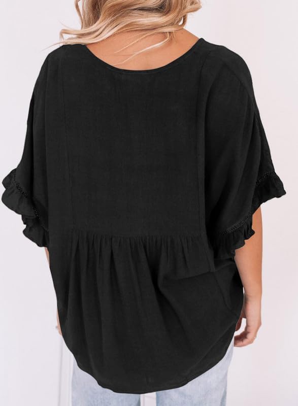 Dokotoo Womens Blouses Smocked Casual V Neck Ruffle Bell Half Sleeve Shirts Top - Image 2