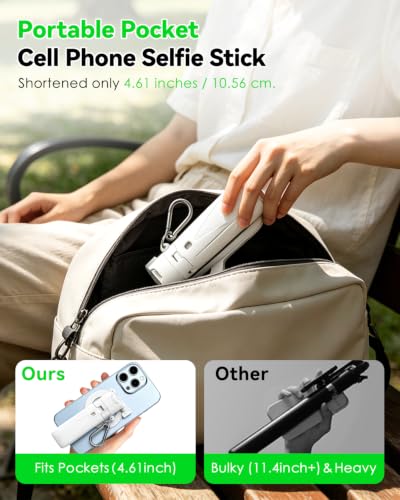 CloudValley Magnetic Selfie Stick & Mini Tripod, 360° Rotation Extendable Handheld Stabilizer/Camera Grip with Remote, 5 in 1 Portable Phone Stand for iPhone/Android, Travel Vlog, Live Stream, White - image 6