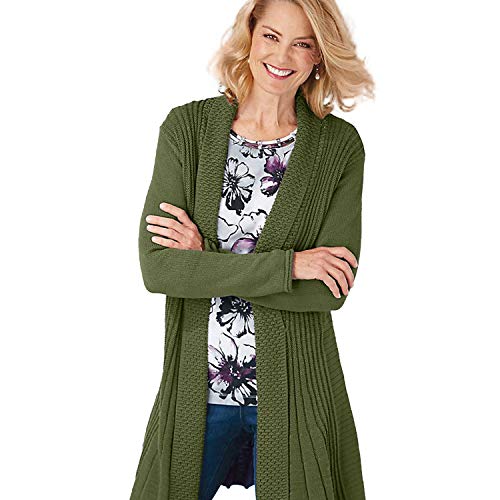Cardigans for Women Long Sleeve Midweight Swingy Knit Cardigan Sweater W/Pocket-Olive (Medium)2