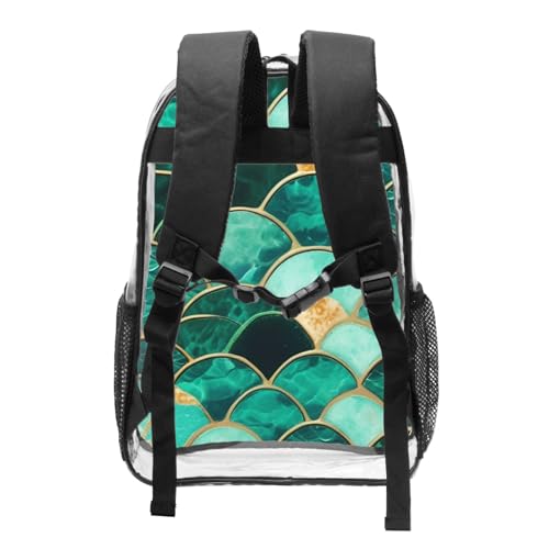 Mermaid fish scale print Print Work Travel Stadium Events Transparent Backpack PVC Clear Bag Large Side Pockets2