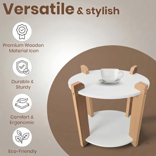 Image of Modern Oval Side Table, Home Decor for Living Room, Bed Side Tables for Bed Room, stools for Home, Furniture for Home, 2-Tier White Shelves