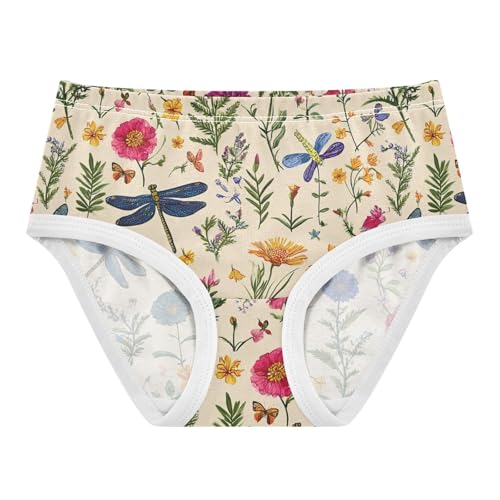 Wusikd Wildflowers Dragonflies Girls' Underwear Cotton Butterflies Girls Briefs Soft Toddler Underwear 2T