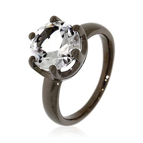 Ring mit 10 mm Bergkristall ca. 4,5 ct. Black Rhodium