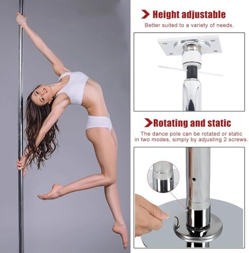 Commercial Ceiling Mount Dance Pole - Adjustable 7ft to 12ft, Permanent Fitness Stripper Pole for Gym, Pub, Club & Yoga Room - Static & Dynamic Use (Height 2.23-3.24m)