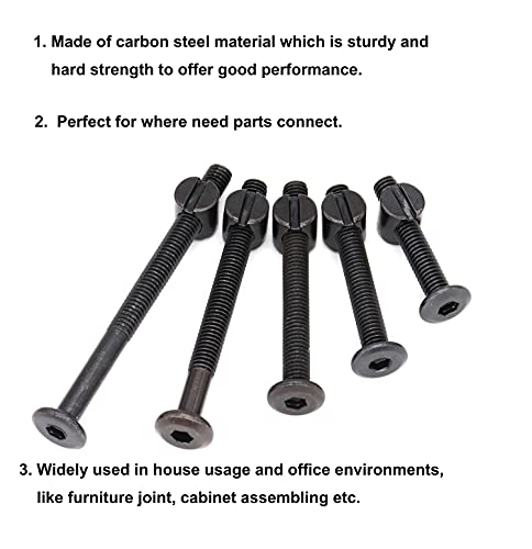 cSeao M6 x 35mm/45mm/55mm/65mm/75mm Baby Bed Crib Screws Hardware Replacement Kit, 25-Set Black Socket Cap Screws Barrel Nuts Assortment Kit for Chairs Cot Bed Crib Furnitures