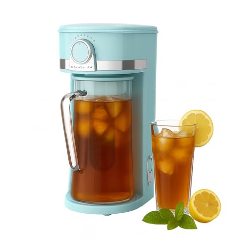 Studio 54 Retro Iced Tea Maker with Infuser, 3QT Glass Pitcher Electric Tea and Coffee Brewer, Adjustable Strength Cold Brew Maker for Iced Coffee, Iced Lattes, Sweet Tea & Fruit Infusions