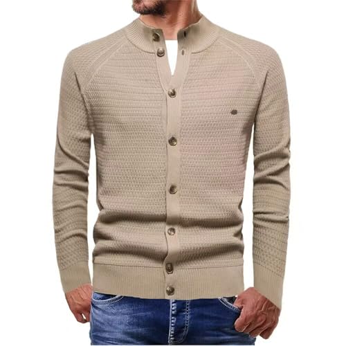 Men's Cardigan Sweaters Stand Collar Cable Knit Sweater Solid Thermal Pullovers with Button2