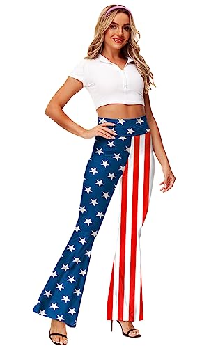 Deerose American Flag Flare Pants For Women July 4Th Patriotic High Waist Wide Leg Bell Bottom Pants L thumb #3