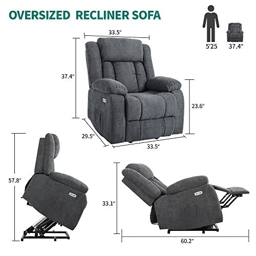 Yitahome Power Lift Recliner Chair For Elderly, Lift Chair With Heat And Massage, Ergonomic Fabric Recliner Chair Sofa With 2 Side Pockets & Remote Control For Living Room (Gray) #TOP1