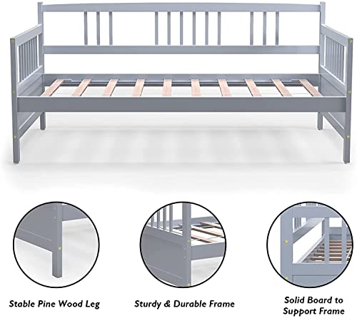 Komfott Wood Daybed Frame Twin Size, Sofa Day Bed Frame With Wooden Slats Support, No Box Spring Needed, Twin Daybed Frame For Bedroom Living Guest Room, Gray #TOP6