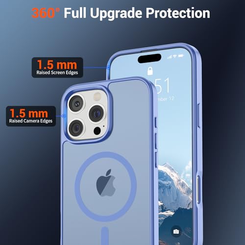 Image of SUPFINE Magnetic for iPhone 16 Pro Max Case (Compatible with MagSafe) (Military Grade Drop Protection) Slim Translucent Matte Shockproof Phone Cover,Blue Purple
