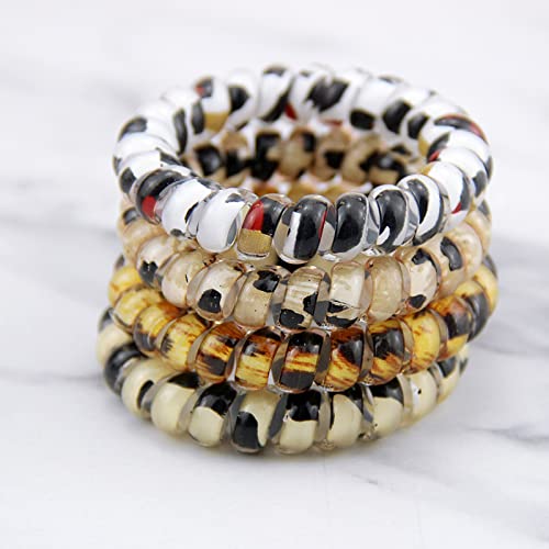 Psadkid Spiral Hair Ties Printed Coil Hair Ties Phone Cord Hair Ties Curly Hair Ties No Trace No Damage Hair Ties Ponytail Holders Women's And Girls' Hair Ties Hair Accessories (Pack Of 10) (B-Leopard Print Color) #TOP6