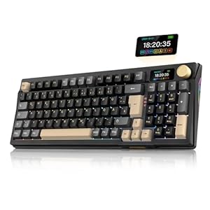 RedThunder K95 Kabellose Mechanische Gaming-Tastatur mit 1,88” Display & Knopf, QWERTZ 96 Tasten, Gasket, BT/USB-C/2,4GHz, Software, Hot-swap, Linear-Pink-Schalter, RGB, PBT-Tastenkappen, 8000mAh.