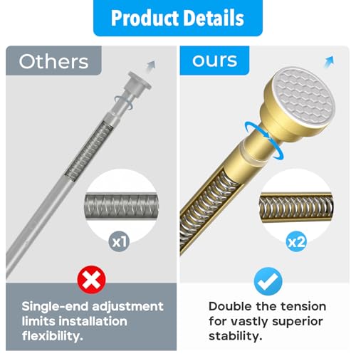 Image of Shower Curtain Rod Gold Tension Rod 36 to 63 Inch Spring Curtain Rod Shower rod Non Slip shower curtain rod 1pcs for Windows No Drilling Adjustable Tension Rods of Curtain Window Closet Kitchen
