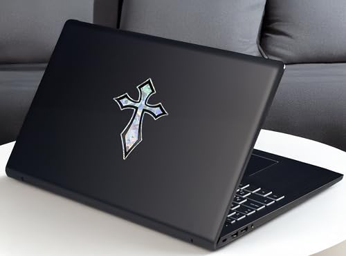 Image of Elektroplate Christian Cross (Pointed Gothic) Metallic Reflective Decal (4 inch x 2.9 inch) | Premium Auto-Grade All Weather Sticker for Car, Water Bottle, Laptop, Cooler, Phone | Made in the USA