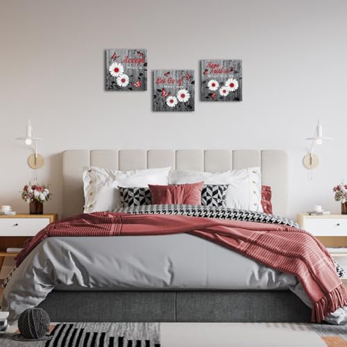 Arte de pared de flores para dormitorio con cuadros en lienzo de mariposas y margaritas rústicas 5