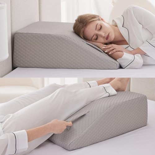 Leg Elevation Pillow for After Surgery, 6inch Foam Leg Elevating Pillow for Swelling and Blood Circulation, Leg Wedge Pillow for Sleeping, Knee Pillow for Knee Hip Ankle Pain Relief, Grey