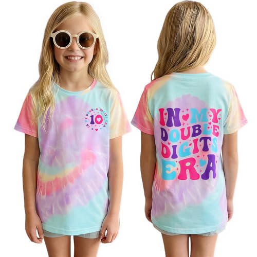 Image of IZYJOY in My Double Digits Era Shirts Girls 10th Birthday T-Shirts 10 Years Old Birthday Party Short Sleeve Summer Tee Tops