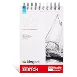 KINGART Sketch Paper Pad, Perforated Top Spiral, 5.5" x 8.5", 1-Pack
