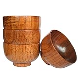 HIZBO MART Wooden Salad Bowl/Rice Miso Soup Bowl/Rice Bowl/Decorative Bowl, 4.13-inch By 2.56-inch,set of 4