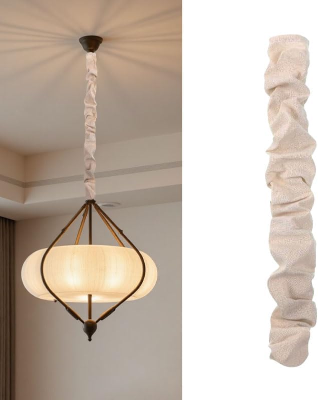 6-Foot Long Natural Cotton Colored Fabric Pendant Light Chain Cable Cover Is Easy to Remove and Install, Hiding Clutter and Adapting to Various Cable Hiding Scenes in The Home