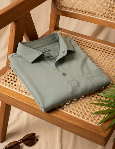 Image of Symbol Classic Men's Senior Wear Super Soft Cotton Stretch Polo | Regular Fit | Full Sleeve | Self Fabric Collar | Snap Buttons | Elderly Wear