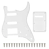 SAPHUE HSS 11 Holes Strat Electric Guitar Pickguard and BackPlate Set for Fender US/Mexico Made Standard Stratocaster Modern Style Guitar Parts (3ply White)
