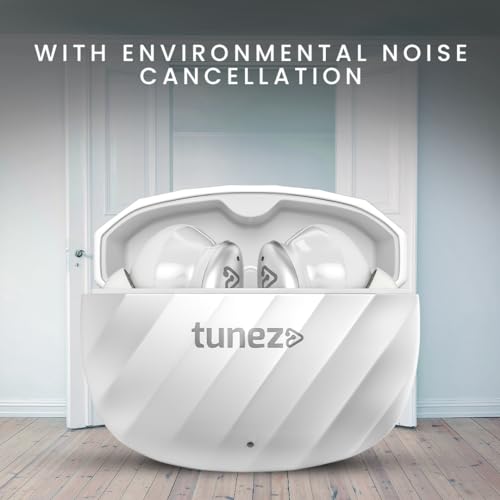 Image of tunez Elements E02 True Wireless Earbuds with Bluetooth V5.3+EDR, 16M Working Distance, 42 Hours Music Time, 50 Hours Talk Time, 1.5Hour 3C Quick Charging,Quad Mic ENC(White)