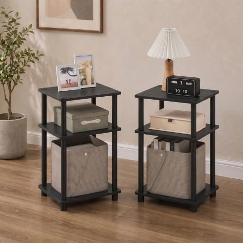 Image of Furinno JUST Toolless 3-Tier Side Table Set of 2, Open Shelf, Americano