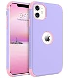 BENTOBEN for iPhone 11 Case, Heavy Duty 2 in 1 Full Body Rugged Shockproof Protection Hybrid Hard PC Bumper Drop Protective Cover, Purple/Pink