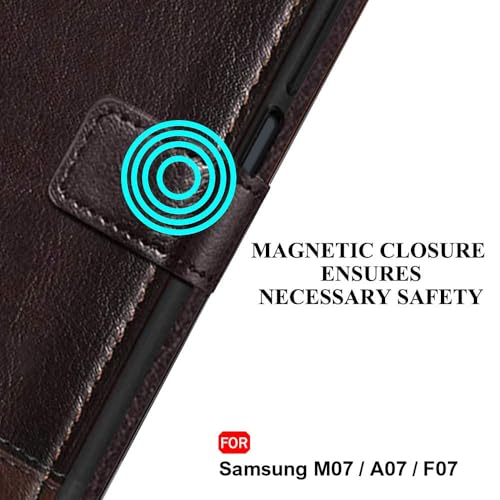 Image of TheGiftKart Flip Back Cover Case for Samsung Galaxy M07 / F07 | Dual-Color Leather Finish | Inbuilt Stand & Pockets | Wallet Style Flip Cover Case for Samsung M07 / F07 (Faux Leather, Coffee & Brown)