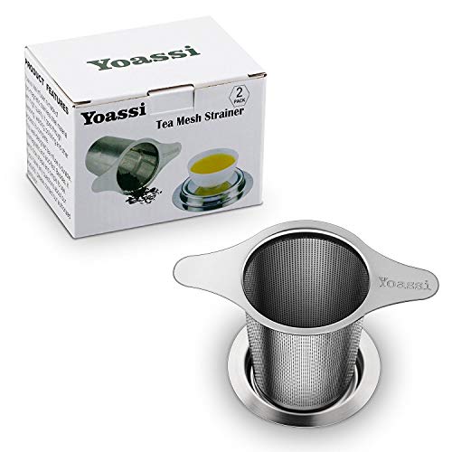 Yoassi 2 Pack 18/8 Stainless Steel Tea Infuser Mesh Strainer with Large Capacity & Perfect Size Double Handles for Hanging on Teapots, Mugs,Cups to steep Loose Leaf Tea and Coffee