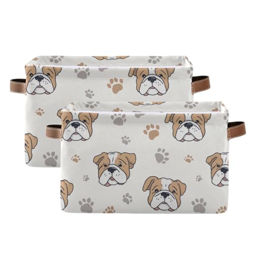 Image of Aslsiy Storage Basket Dog Paws Nursery Bins English Bulldog Baby Box Canvas Clothes Shelf Basket Laundry Hamper Gift Basket for Home Closet 2 Pcs