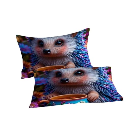 Linge de lit herisson imprimé 3D avec housse de couette animaux microfibre fermeture eclair - 7