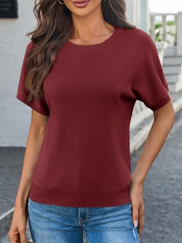 Image of Saodimallsu Women's Short Sleeve Crew Neck Knit Pullover Sweater